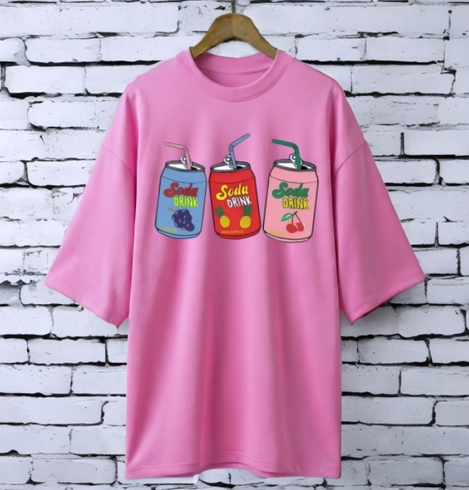 Soda Drinks PINK drop shoulder Printed drop shoulder t-shirt