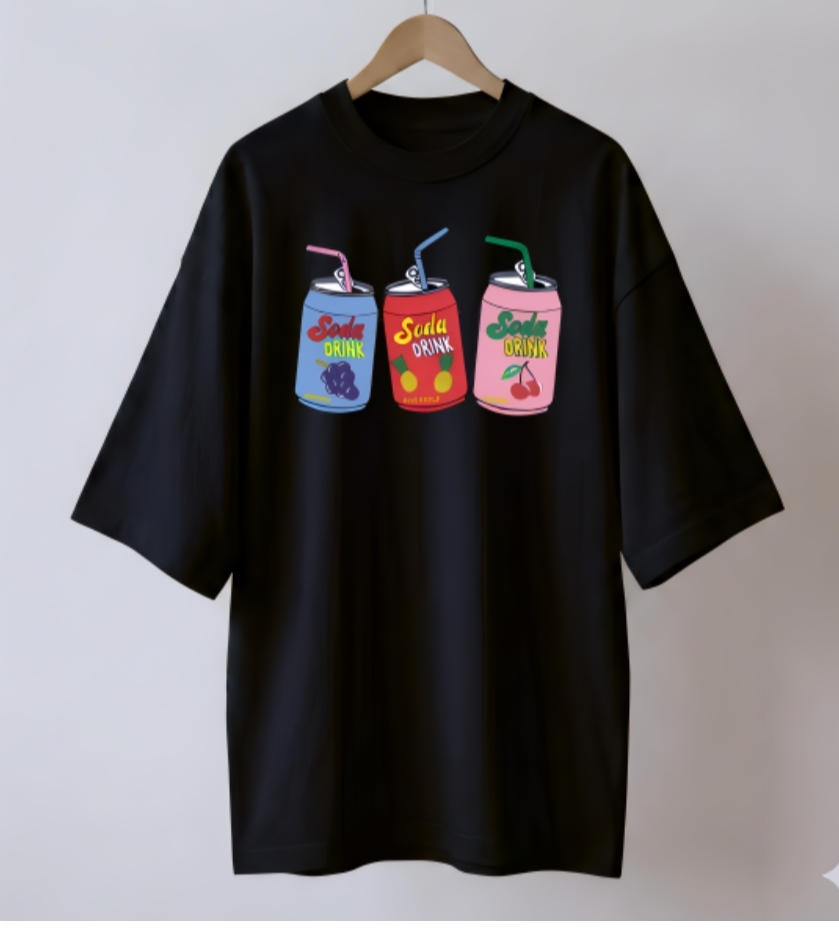 Soda Drinks black drop shoulder Printed drop shoulder t-shirt