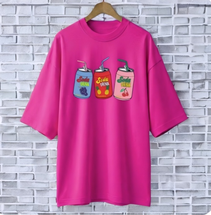 Soda drinks magenta drop shoulder Printed drop shoulder t-shirt