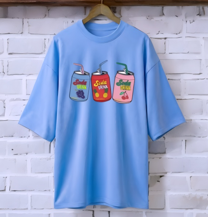 Soda drinks Sky Blue drop shoulder Printed drop shoulder t-shirt