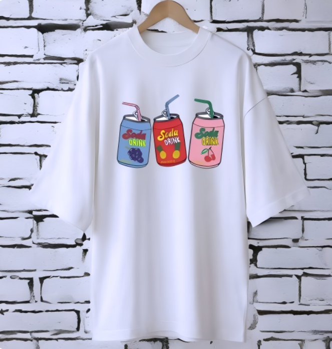 Soda drinks WHITE drop shoulder Printed drop shoulder t-shirt