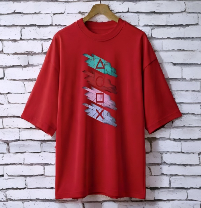 Squid game Maroon drop shoulder Printed drop shoulder t-shirt