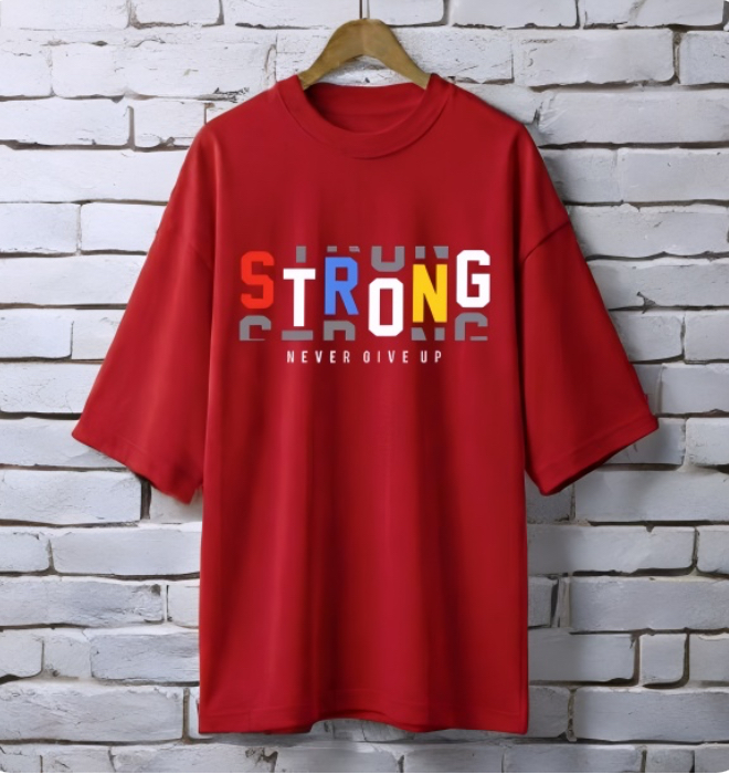Strong Red Printed drop shoulder t-shirt