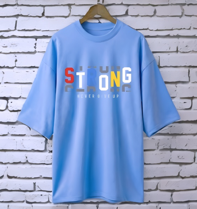 Strong Sky Bluev Printed drop shoulder t-shirt