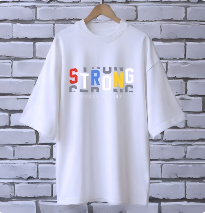 Strong WHITE drop shoulder Printed drop shoulder t-shirt