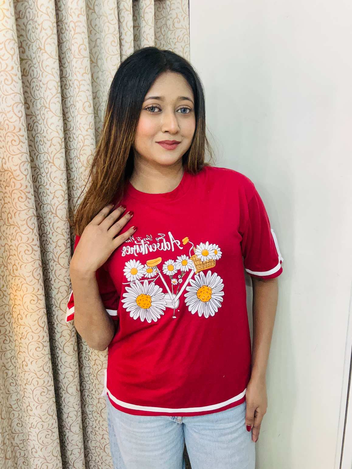 Cycle maroon Drop shoulder Sleeve cut design drop shoulder with print