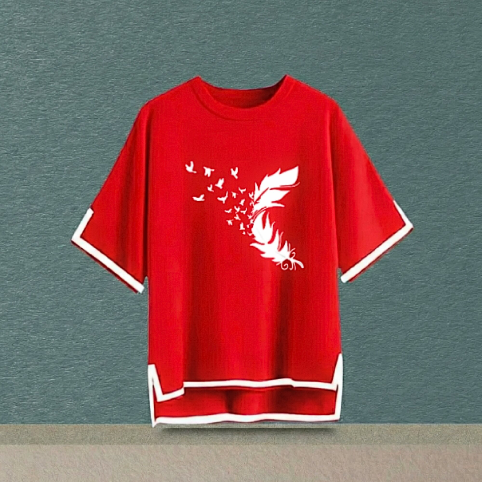 Sleeve cut design drop shoulder with print