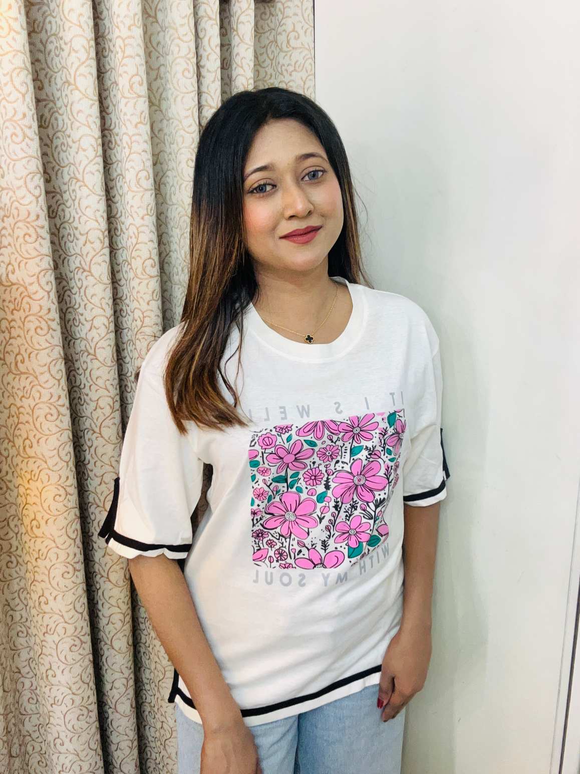 It is well off white Drop shoulder Sleeve cut design drop shoulder with print