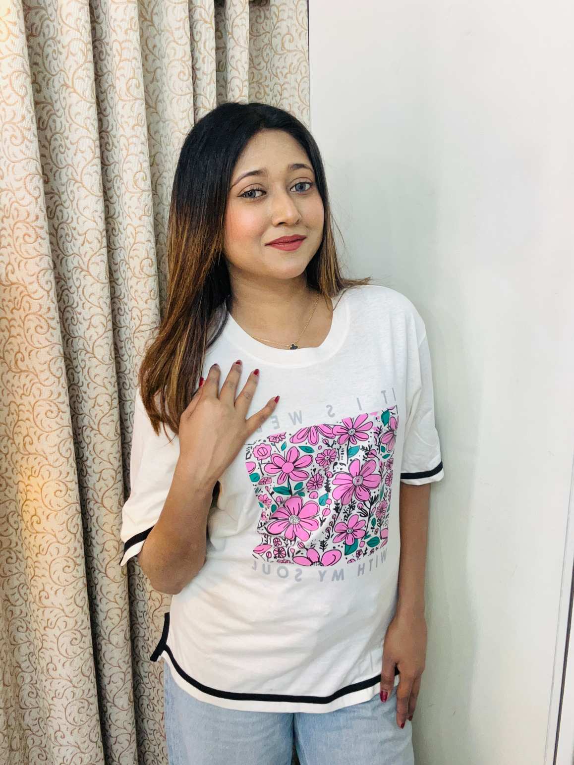 It is well off white Drop shoulder Sleeve cut design drop shoulder with print