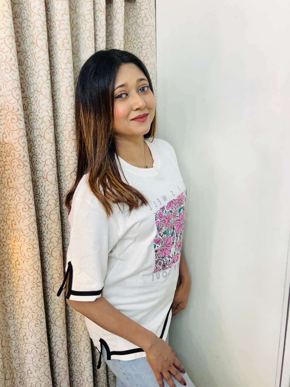 It is well off white Drop shoulder Sleeve cut design drop shoulder with print