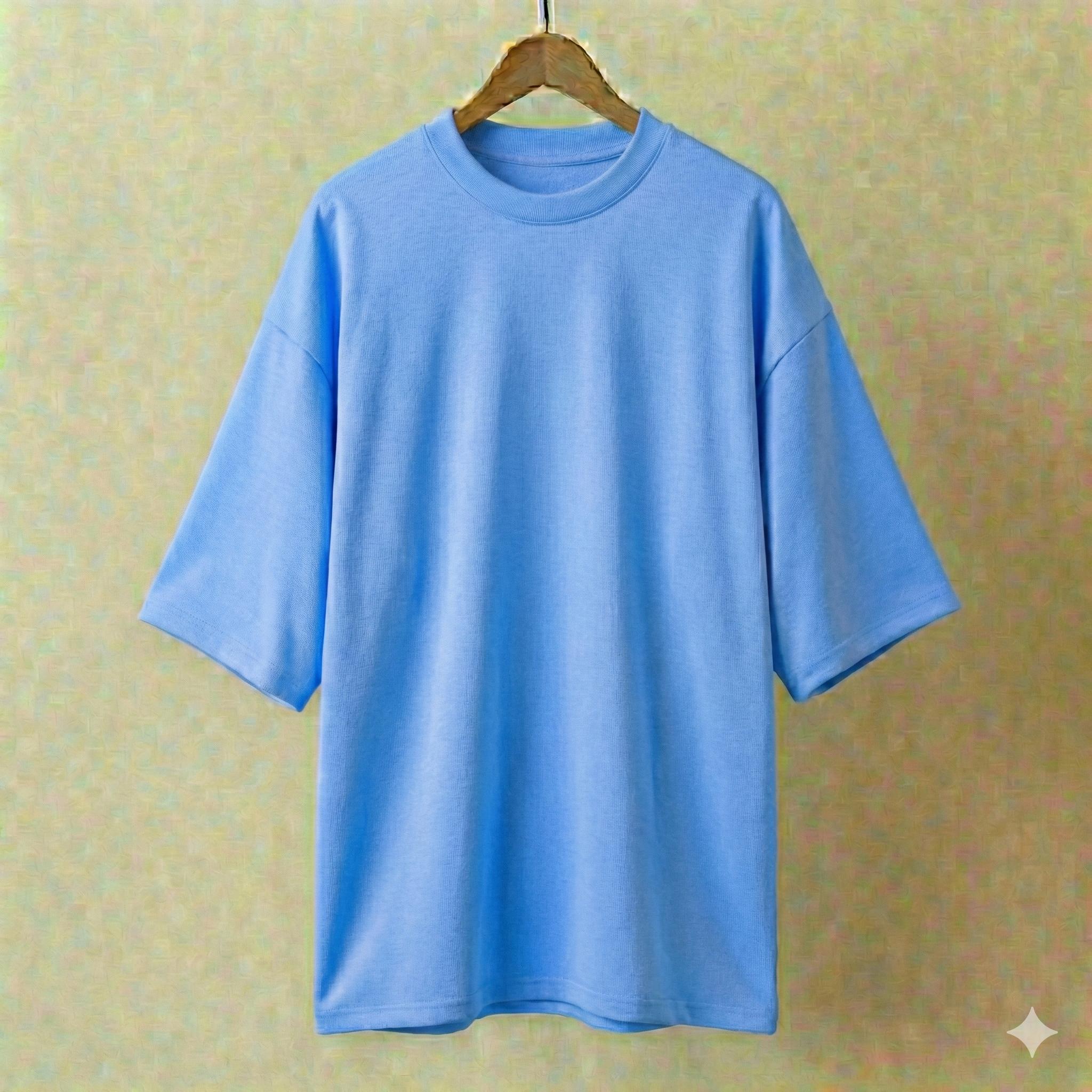 Sky Blue Drop Shoulder Solid Color Drop Shoulder